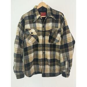 Vintage Cabot Tartan Plaid Jacket Mens XL Heavy Buttoned Insulated Yellow Black